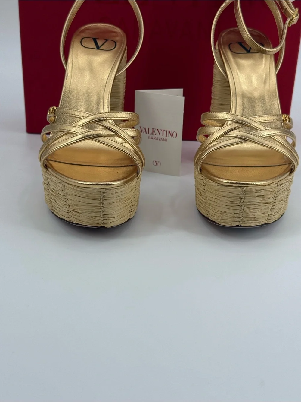 Valentino Garavani Gold Platform Block Sandals Metallic Ankle Strap Luxury Heels